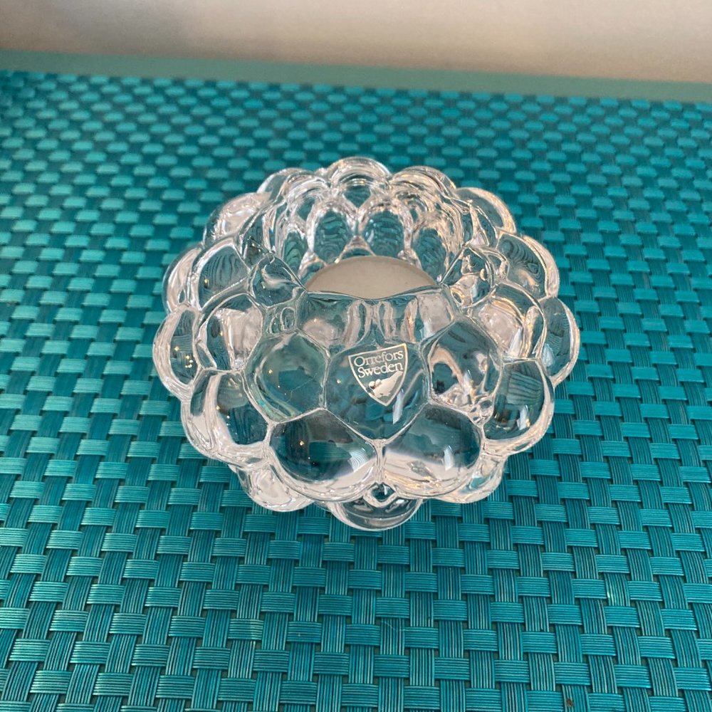 Crystal Votive Raspberry Bubble Tealight Holder Orrefors Made in Sweden